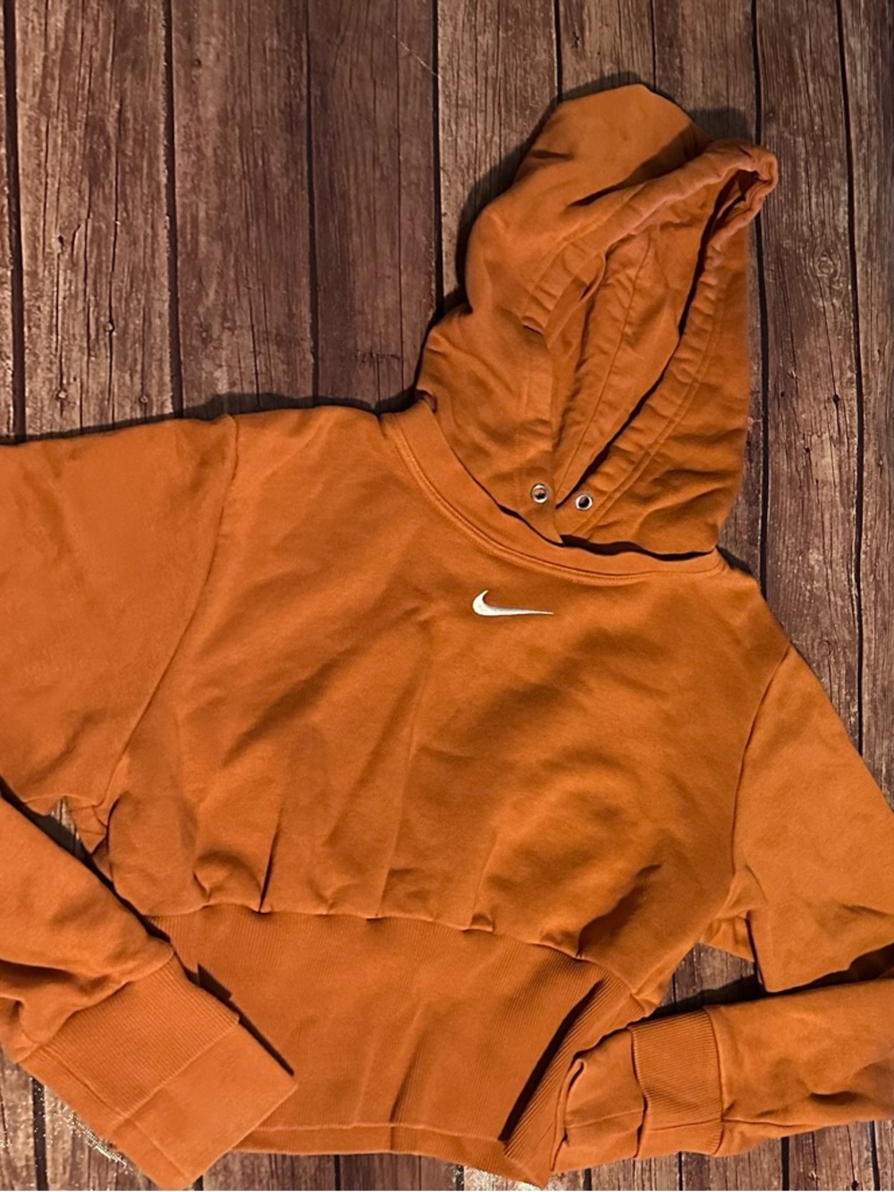 Nike Cropped Rust Orange Hoodie with White Swoosh Tag